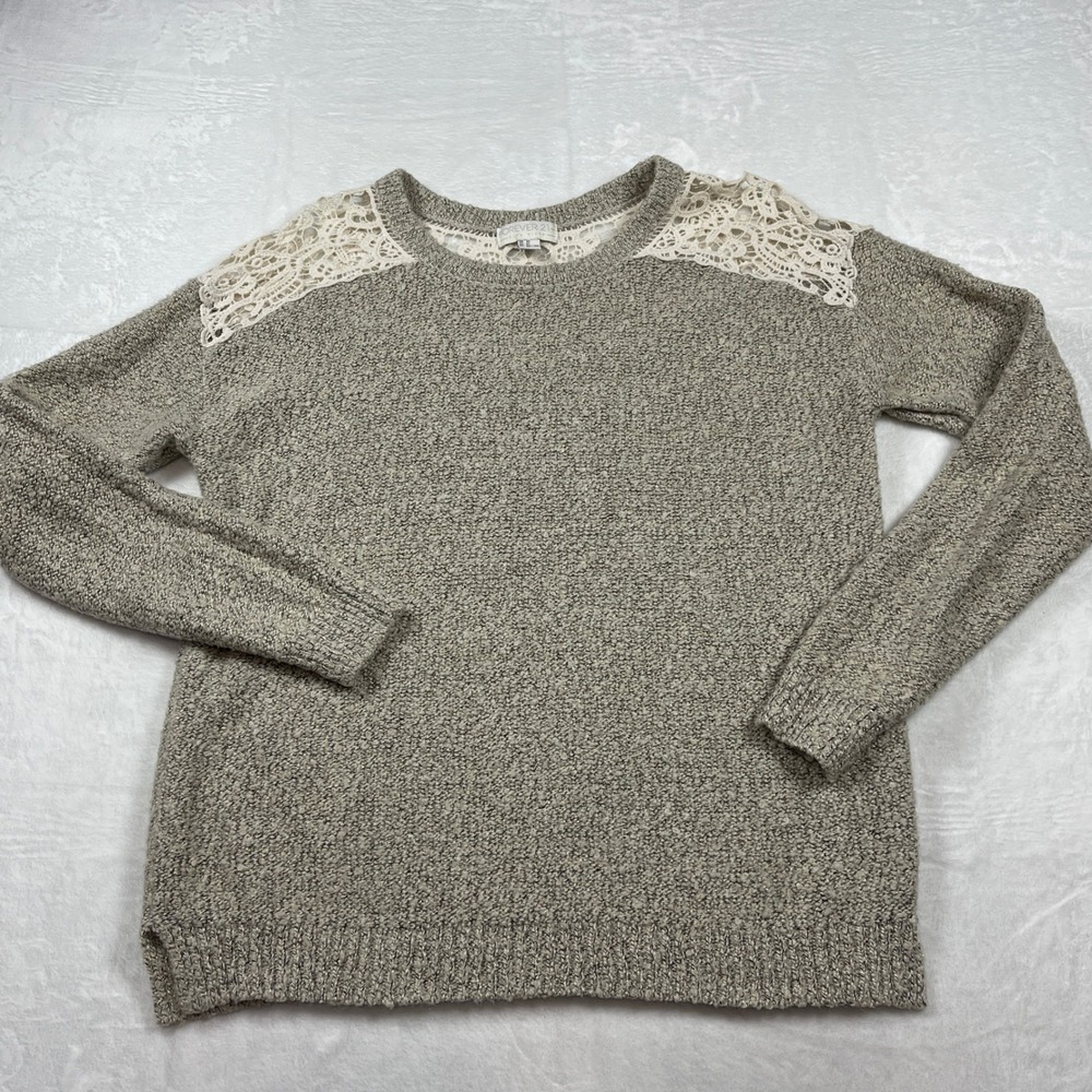 Women's Plus Size 3X Taupe Marled Knit Sweater Crochet Lace Shoulder Metallic